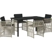vidaXL Tuin Eettafel Set 5 st Lichtgrijs poly rattan