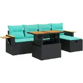 vidaXL 6-delige Loungeset met kussens poly rattan acacia zwart