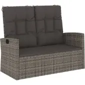 vidaXL Tuinbank verstelbaar met kussens 118 cm poly rattan grijs