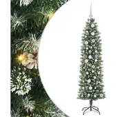 vidaXL Kunstmatige slanke kerstboom Groen en Wit 150 cm