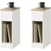 SoBuy Smalle Nachtkastjes Set van 2 - Bijzettafels met Lade en Plank - Wit, 20x35x60cm, FBT111-WNx2 - Voor Slaapkamer, Woonkamer