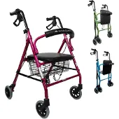 Mobiclinic Escorial - Rollator - Looprek met 4 wielen - Met remmen - Aluminium - Met Stoel en Rugleuning - Opvouwbare en Verstelbare in Hoogte - Wandelaar - Lichtgewicht - Tot 110 kg - Roze