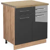 Vicco Fame-Line Keukenonderkast – 80 cm, WB Eik Antraciet Hoogglans
