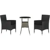 vidaXL 3-delige tuin-bistroset met kussens, zwart, polyrotan