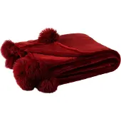 J-Line Plaid Pompom Rood 170 X 130 Cm