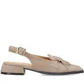 Manfield Taupe suède slingbacks met franjes | Maat 38