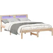 vidaXL Bedframe met hoofdeinde Bruin 140 x 190 cm Massief grenenhout