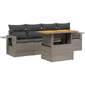 vidaXL 5-delige Loungeset met kussens poly rattan beige