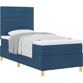 vidaXL Boxspringbed met matras en hoofdbord, blauw, 90 x 190 cm, stof