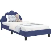 vidaXL Kinderen bedframe met hoofdboard Politieblauw 90 x 200 cm