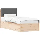 vidaXL Bedframe met Gevoerde Hoofdbord Donkergrijs 75 x 190 cm