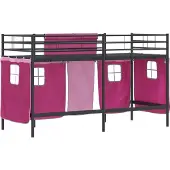 vidaXL Bunkbed voor kinderen met gordijnen Zwart en Roze 100 x 190 cm