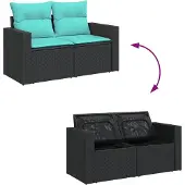 vidaXL 7-delige Loungeset met kussens poly rattan zwart