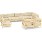 vidaXL 9-delige Loungeset met crèmekleurige kussens grenenhout