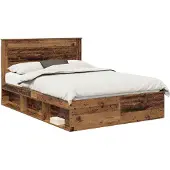 vidaXL Bedframe met hoofdeinde Oudhout 150 x 200 cm Massief grenenhout