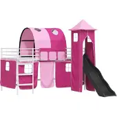 vidaXL Kinderbed, stapelbed, universeel, wit en roze, 100 x 200 cm, metalen frame