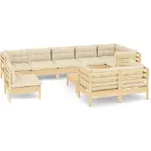 vidaXL 10-delige Loungeset met crèmekleurige kussens grenenhout