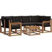 vidaXL Buiten bank set 7 st Natuurlijk en zwart