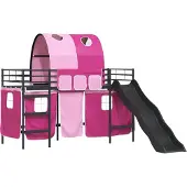 vidaXL Bunkbed voor kinderen met gordijnen Zwart en Roze 75 x 190 cm