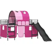 vidaXL Bunkbed voor kinderen met gordijnen Zwart en Roze 107 x 203 cm