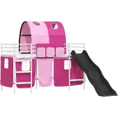 vidaXL Bunkbed voor kinderen met gordijnen Wit en roze 90 x 190 cm
