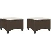 vidaXL Tuinkrukken met kussens 2 st 55x55x36 cm poly rattan bruin
