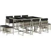 vidaXL 11-delige tuinset met kussens, lichtgrijs, polyrotan