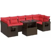 vidaXL 8-delige Loungeset met kussens poly rattan acacia bruin