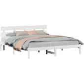 vidaXL Bedframe met hoofdeinde Wit 200 x 200 cm Massief grenenhout
