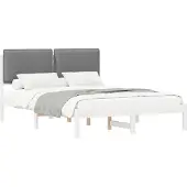 vidaXL Bedframe met gestoffeerde hoofdbord, lichtgrijs, 135 x 190 cm