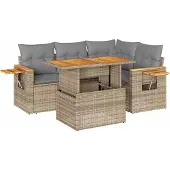vidaXL 5-delige Loungeset met kussens poly rattan beige