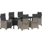 vidaXL Tuin Eettafel Set 7 st Grijs poly rattan