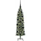 vidaXL Kunstmatige slanke kerstboom met 150 LED Groen en Wit 120 cm
