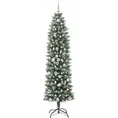 vidaXL Kunstmatige slanke kerstboom Groen en Wit 210 cm