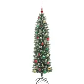 vidaXL Kunstmatige slanke kerstboom met 150 LED Groen en Wit 150 cm
