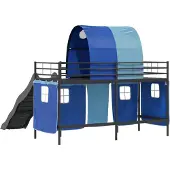 vidaXL - Bunkbed - voor - kinderen - met - gordijnen - Zwart - en - Blauw - 75 - x - 190 - cm