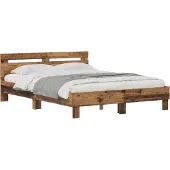 vidaXL Bedframe Oudhout 140 x 200 cm Bewerkt hout