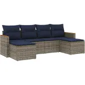 vidaXL 6-delige loungeset voor de tuin met kussens, grijs, kunststof vlechtwerk