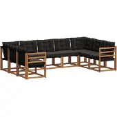 vidaXL Buiten bank set 9 st Natuurlijk en zwart