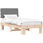 vidaXL Bedframe met Gevoerde Hoofdbord Lichtgrijs 75 x 190 cm