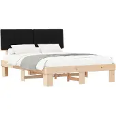 vidaXL Bedframe met Gevoerde Hoofdbord Zwart 150 x 200 cm