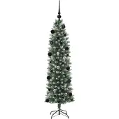 vidaXL Kunstmatige slanke kerstboom Groen en Wit 150 cm