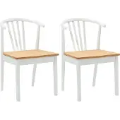 vidaXL Eetkamerstoel 2 st Massief Rubberhout wit en naturel