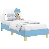 vidaXL Kinderen bedframe met hoofdboard Blauw 80 x 160 cm PU