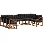 vidaXL Buiten bank set 9 st Natuurlijk en zwart
