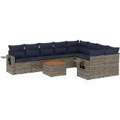 vidaXL 10-delige tuinbankset met kussens, grijs polyrotan