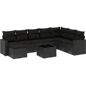 vidaXL 9-delige Loungeset met kussens poly rattan zwart