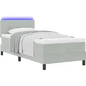 vidaXL LED Box Spring Bed Lichtgrijs 100 x 200 cm Fluweel