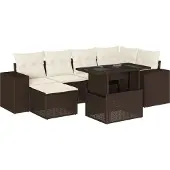 vidaXL 7-delige Loungeset met kussens poly rattan bruin