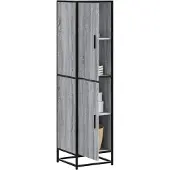 vidaXL Hoge kast 35,5x35x139 cm bewerkt hout en metaal grijs sonoma